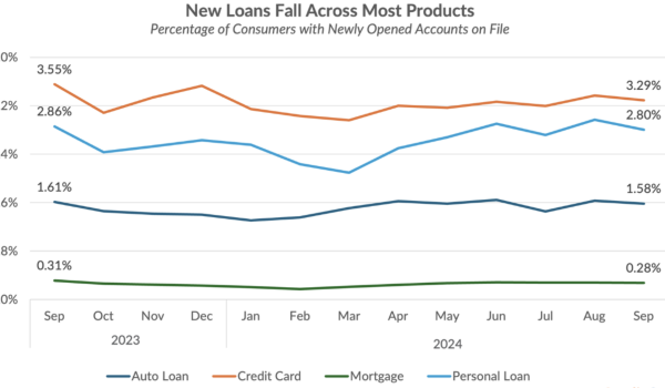 A chart showing new loans fall across most products.